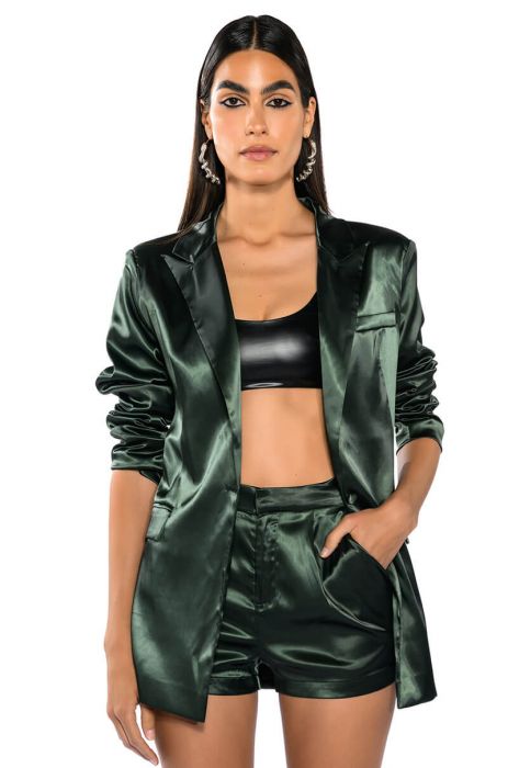 ALL THE RIGHT MOVES SATIN SHORTS in olive