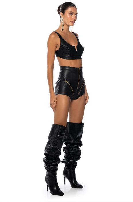 ALL ZIPPED UP FAUX LEATHER BOOTY SHORT in black