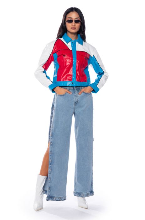 AMERICANA MOTO JACKET in RED MULTI