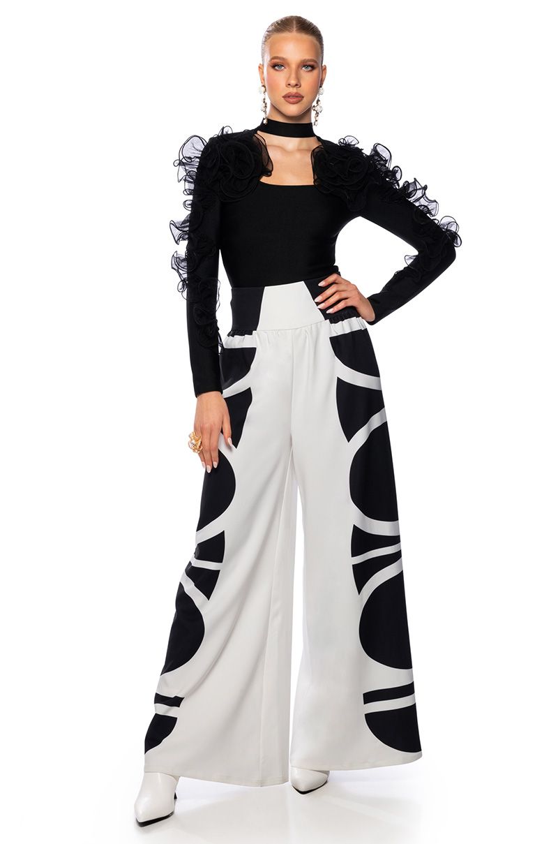 AT THE VILLA PALAZZO BANDED PANT in black white