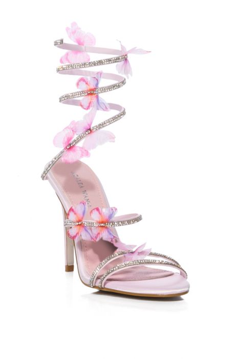 AZALEA WANG AIRBORNE BUTTERFLY RHINESTONE STILETTO SANDAL IN PINK