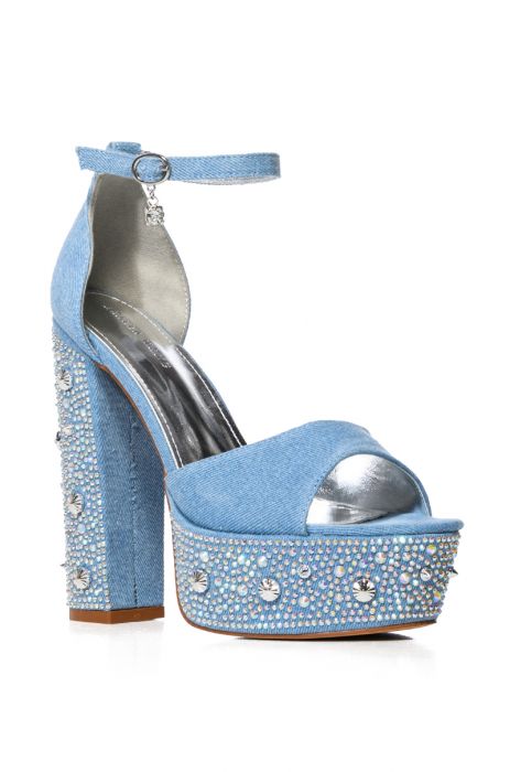 AZALEA WANG ARABELLE EMBELLISHED CHUNKY SANDAL IN DENIM