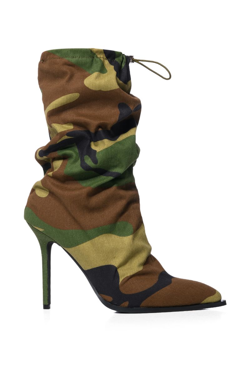 AZALEA WANG ARIELLA SLOUCH STILETTO BOOTIE IN CAMO