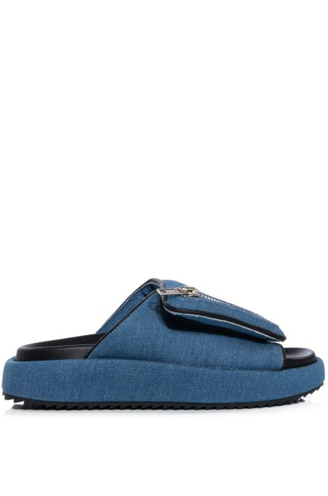 AZALEA WANG CALICO SLIP ON SANDAL IN BLUE DENIM