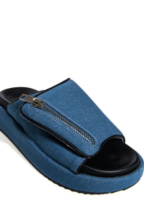 AZALEA WANG CALICO SLIP ON SANDAL IN BLUE DENIM