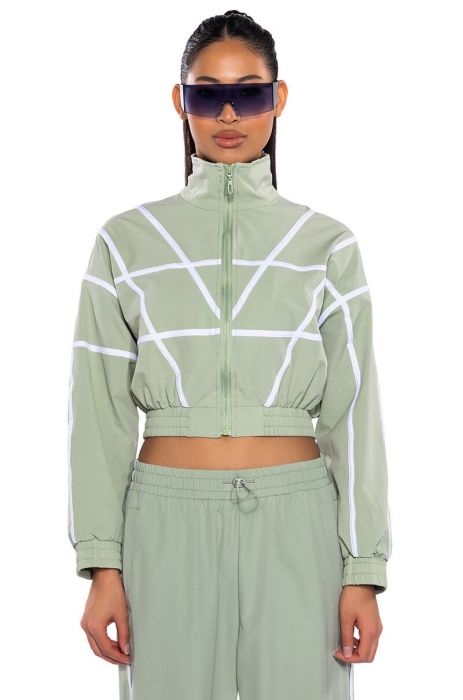 AZALEA WANG CROP TRACK JACKET IN SAGE GREEN