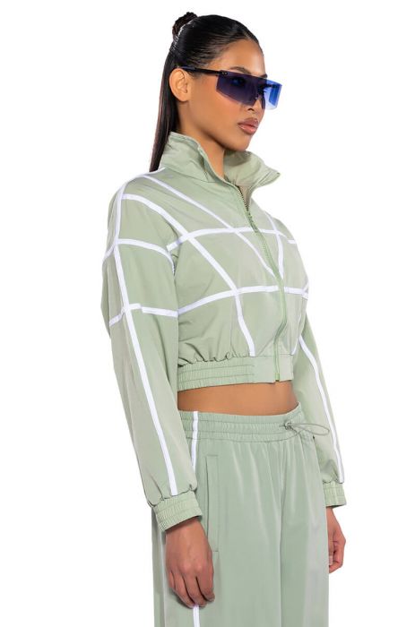 AZALEA WANG CROP TRACK JACKET IN SAGE GREEN