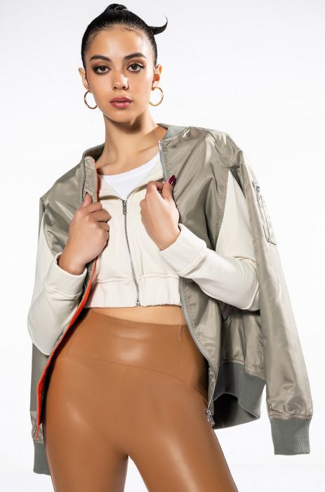 AZALEA WANG GET REAL DARLING PONCHO FLIGHT BOMBER in olive