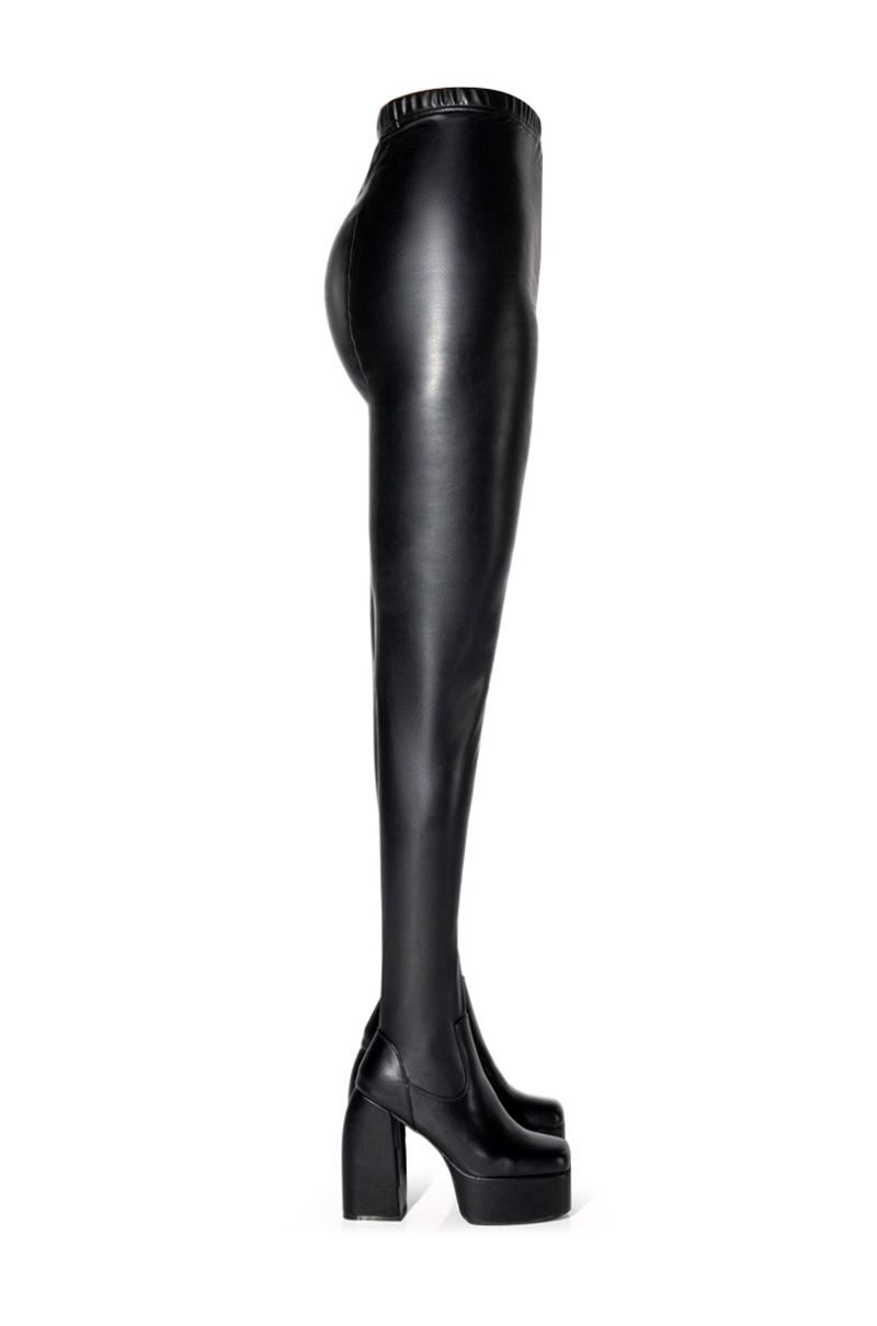 AZALEA WANG I'M A STAR CHUNKY HEEL PANT BOOT IN BLACK PU
