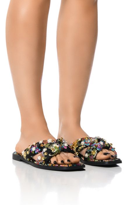 AZALEA WANG IN THE GARDEN EMBELLISHED SLIDES IN BLACK