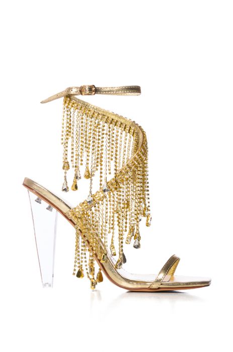 AZALEA WANG IN THE PARTY RHINESTONE FRINGE SANDAL IN GOLD
