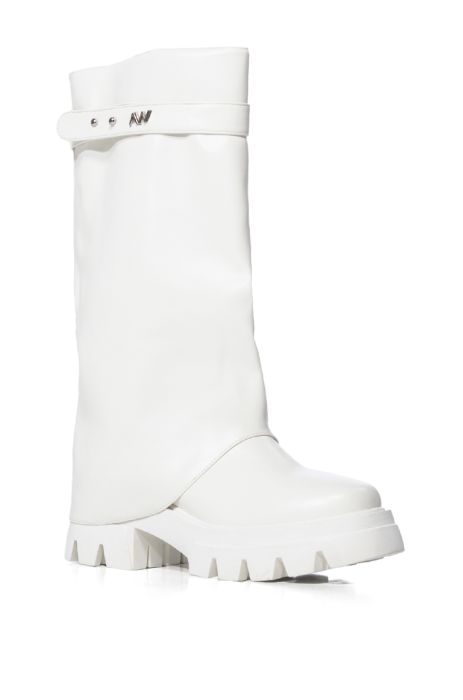 AZALEA WANG JET FOLD OVER FLATFORM BOOT IN WHITE