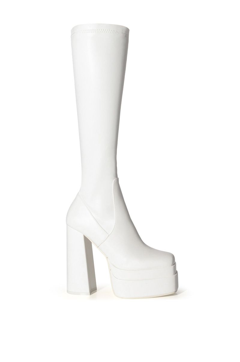 AZALEA WANG MAXINE CHUNKY PLATFORM BOOT WITH 4 WAY STRETCH IN WHITE