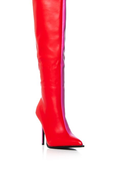 AZALEA WANG NEAPOLITAN COLORBLOCK THIGH HIGH BOOT IN RED