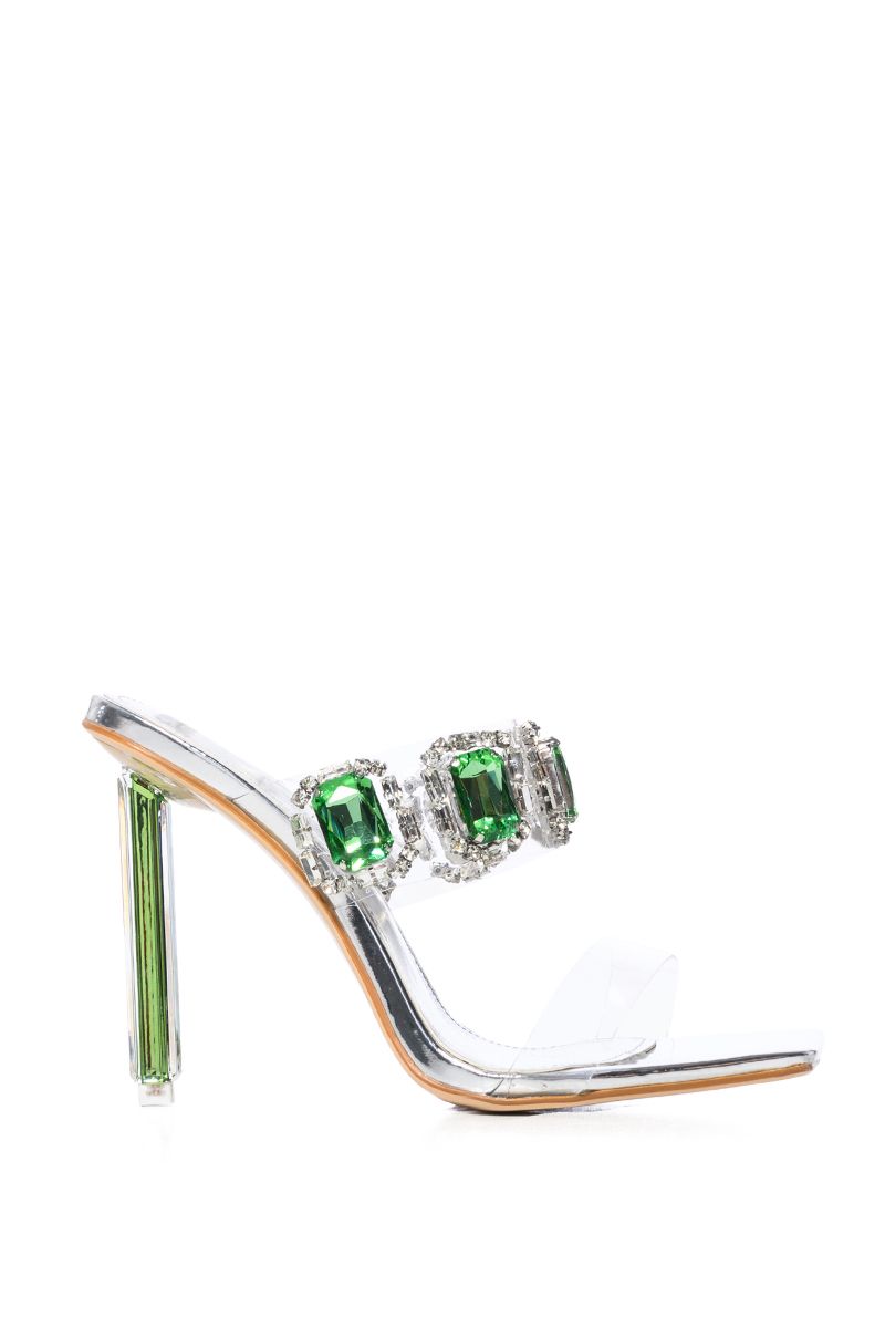 AZALEA WANG PYPER GREEN GEM EMBELLISHED SANDAL in GREEN