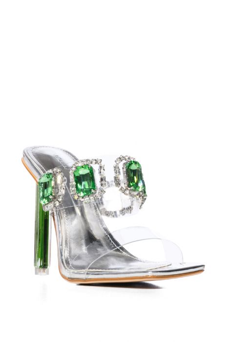AZALEA WANG PYPER GREEN GEM EMBELLISHED SANDAL in GREEN