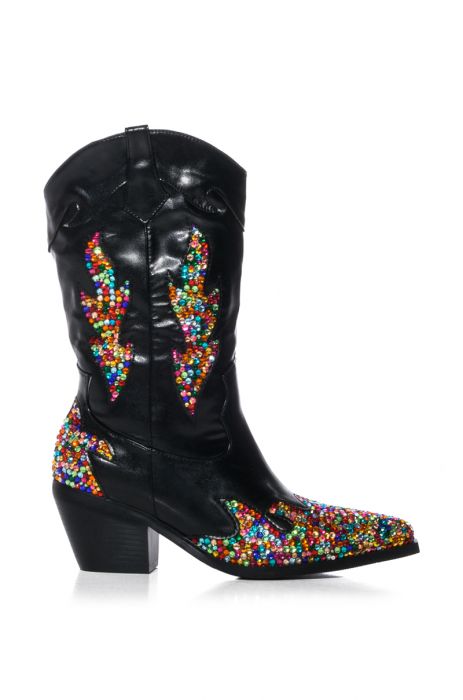 AZALEA WANG VINNY EMBELLISHED WESTERN BOOTIE in BLACK
