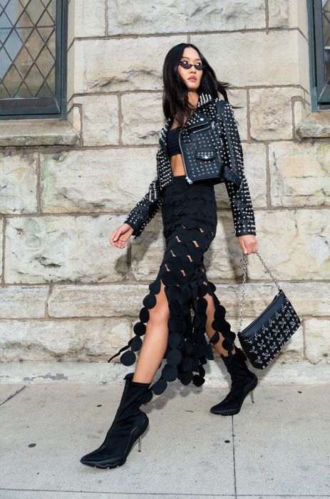 AZALEA WANG VIXEN STUDDED MOTO JACKET in black