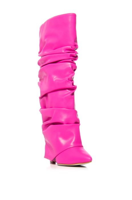 AZALEA WANG ZUMMA PINK RUCHED WEDGE BOOT IN PINK