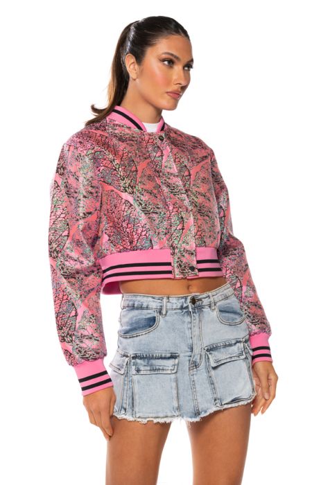 BROCADE TAPESTRY SPRING BOMBER in PINK MULTI
