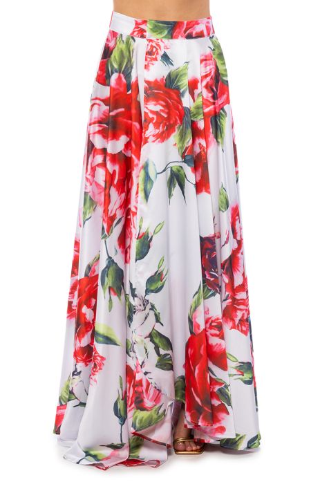 CARAMELLA MAXI SATIN WRAP SKIRT IN WHITE FLORAL