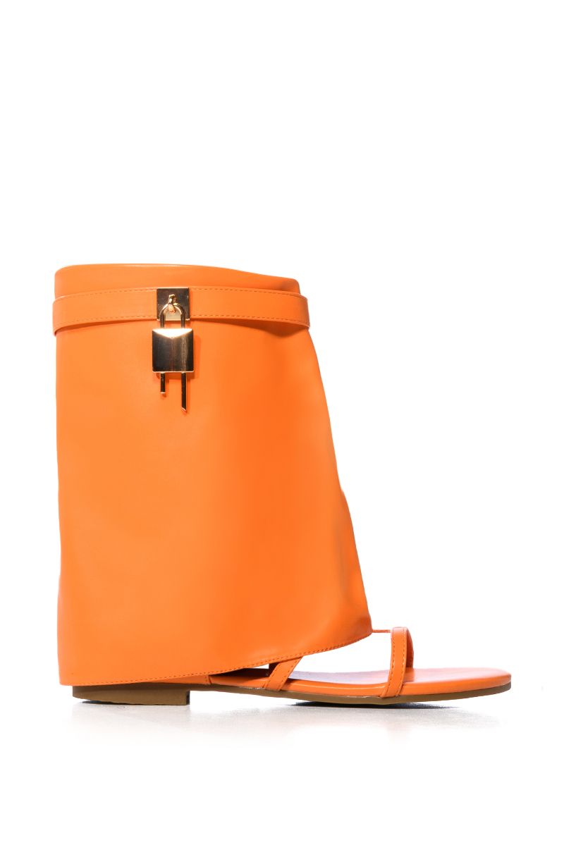 CARLA FOLD OVER FLAT BOOTIE SANDAL IN ORANGE