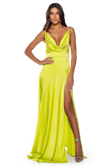 CASSIDEE COWL NECK MAXI DRESS in LIME