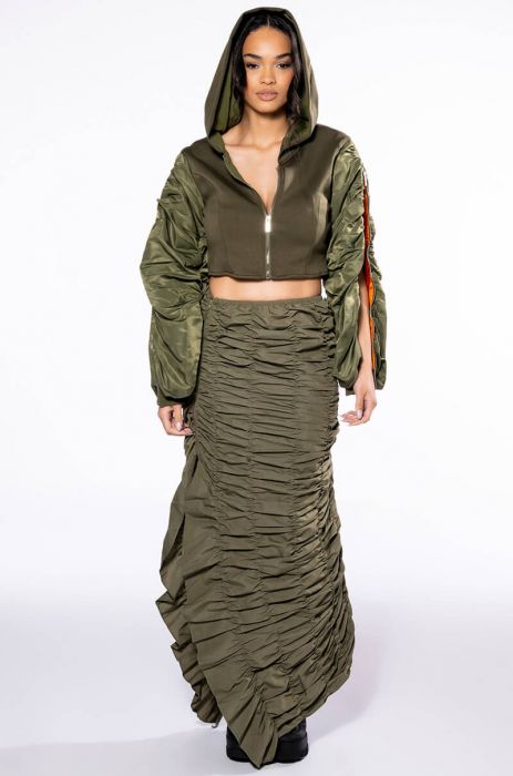 QUEEN BEE EXAGGERATED BOMBER in OLIVE