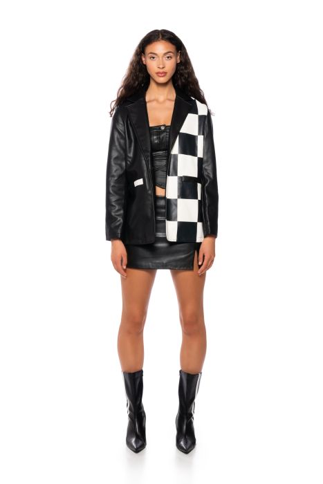 CHECK IT OUT PU BLAZER IN BLACK WHITE