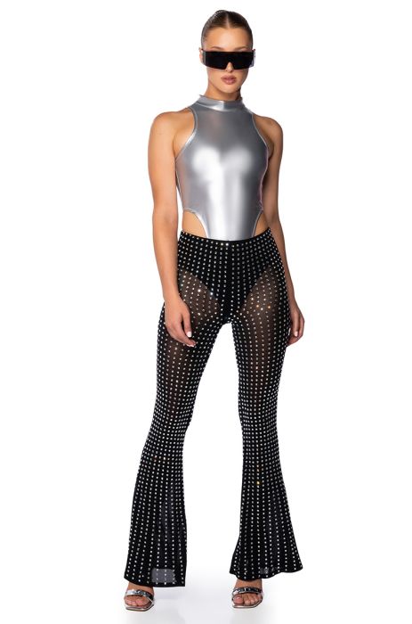 CRYSTAL CLEAR RHINESTONE FLARE PANT IN BLACK