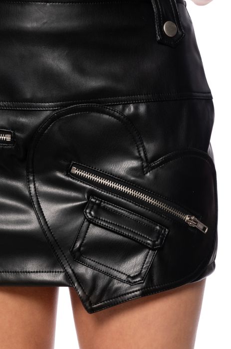 DARK LOVE FAUX LEATHER MINI SKIRT IN BLACK