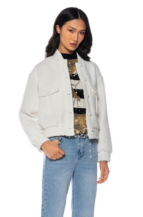 DAYTIME DRAMA TWEED BOMBER in WHITE