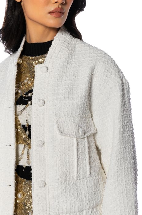 DAYTIME DRAMA TWEED BOMBER in WHITE