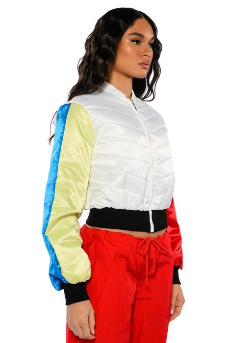 DECKER COLOR BLOCK BOMBER in WHITE MULTI