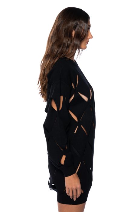 DIAMOND CUT OVERSIZED SWEATER DRESS IN BLACK