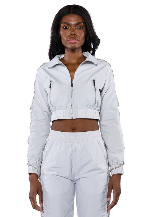 DIAMOND LACE UP TRACK JACKET in GREY