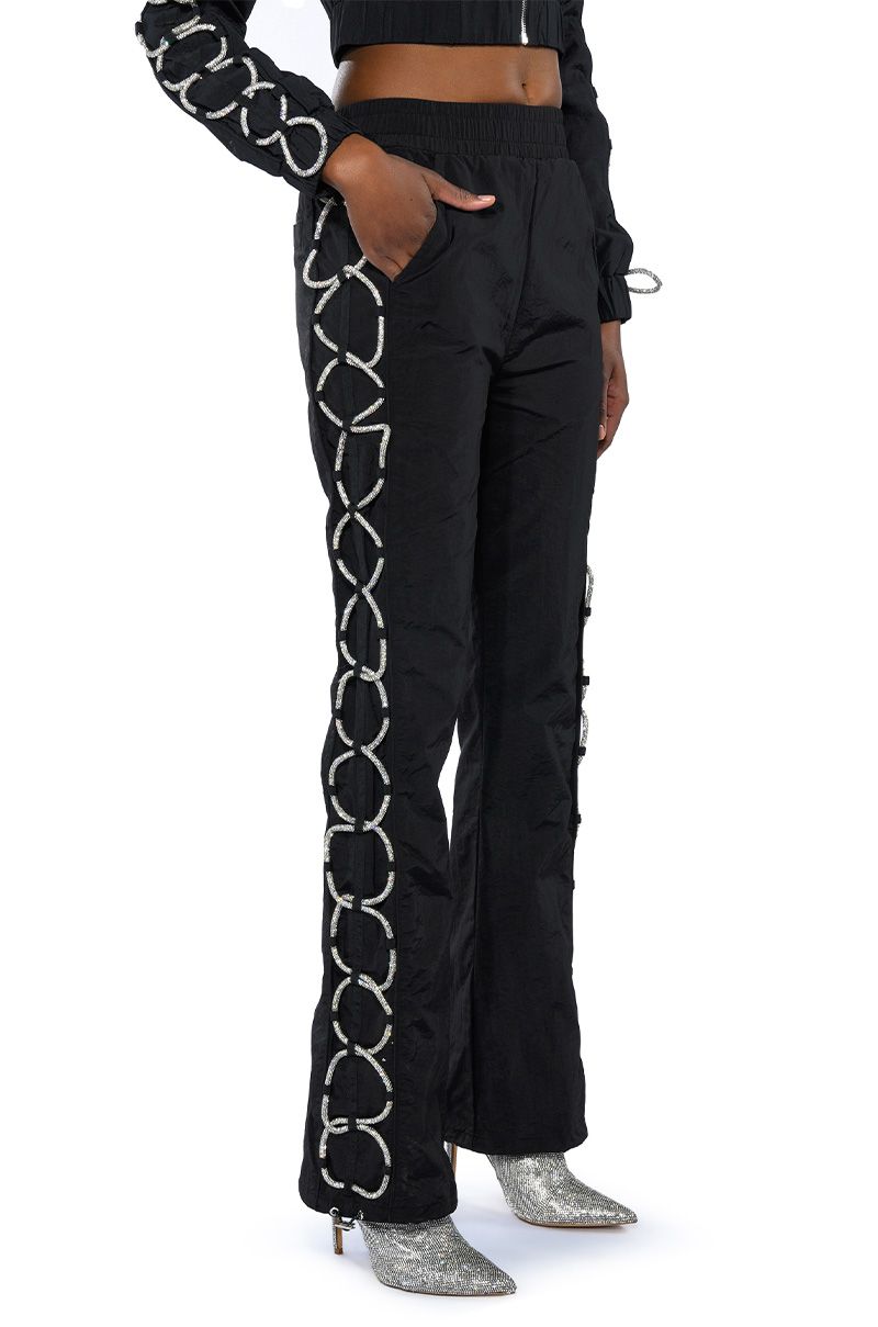 DIAMOND LACE UP TRACK PANT IN BLACK SILVER