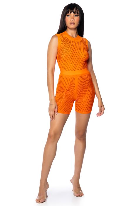 DIAMOND MESH BIKER SHORTS IN ORANGE