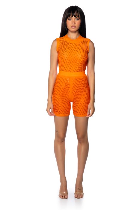 DIAMOND MESH BIKER SHORTS IN ORANGE
