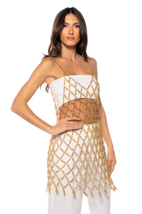 ELODIE CHAIN MINI DRESS IN GOLD