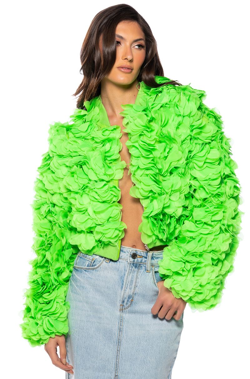 GARDEN OF EDEN APPLIQUE BOMBER IN LIME