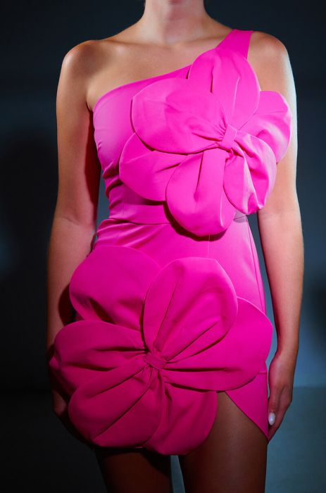 GEMMA FLORAL DETAIL ONE SHOULDER MINI DRESS IN HOT PINK