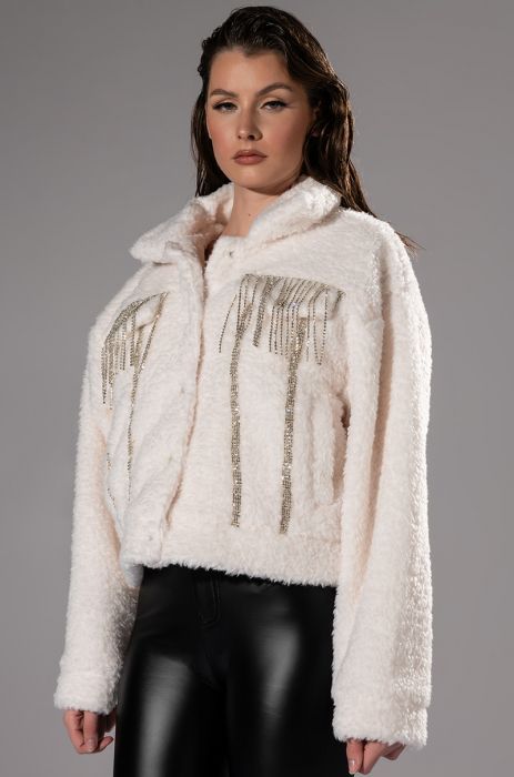 GIGI TEDDY SHACKET WITH RHINESTONES in WHITE