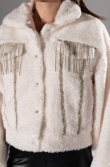 GIGI TEDDY SHACKET WITH RHINESTONES in WHITE