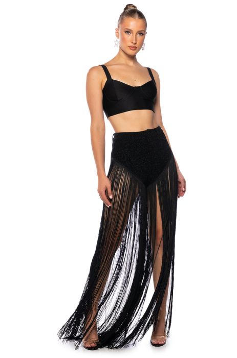GLIMPSE OF ME FRINGE SHORTS IN BLACK