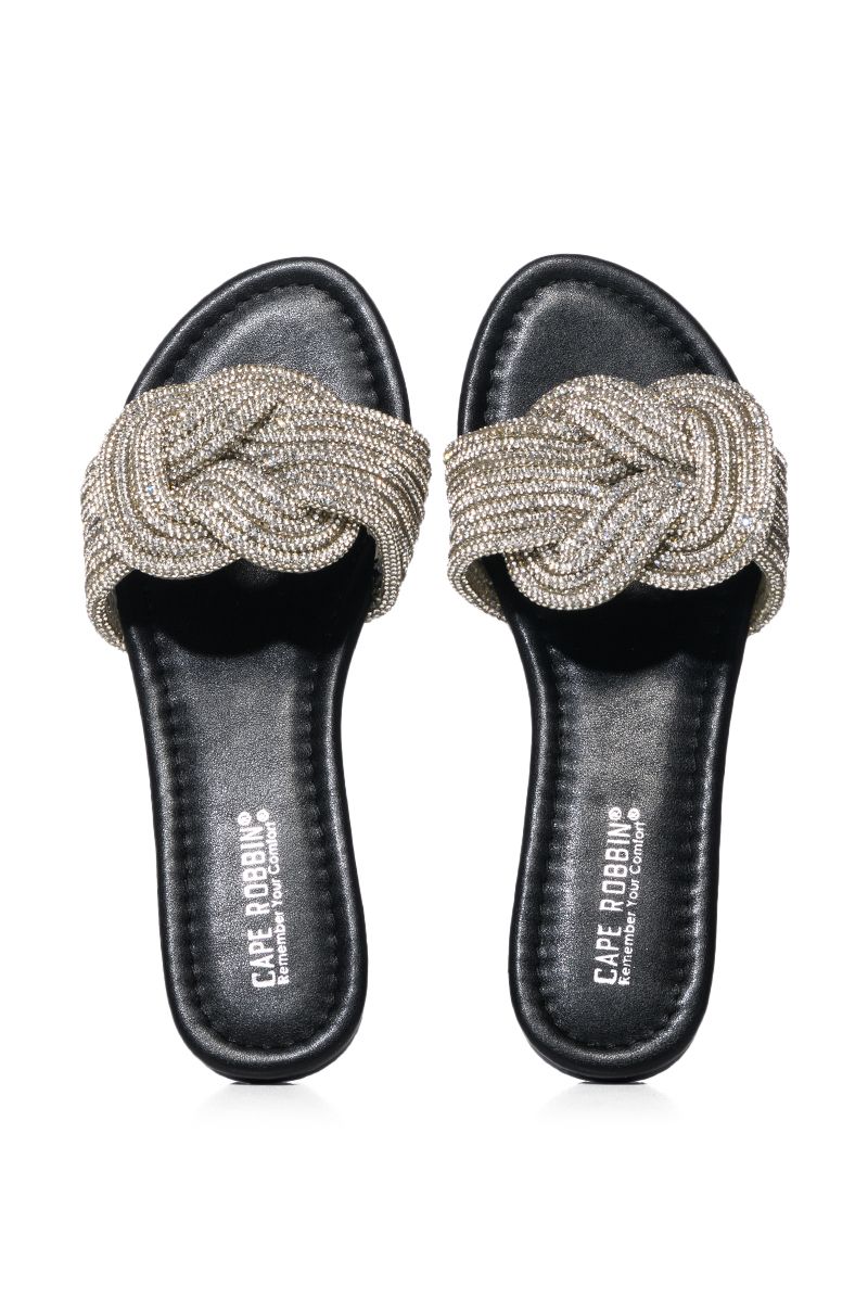 HEAT OF THE NIGHT KNOTTED RHINESTONE SANDAL IN BLACK