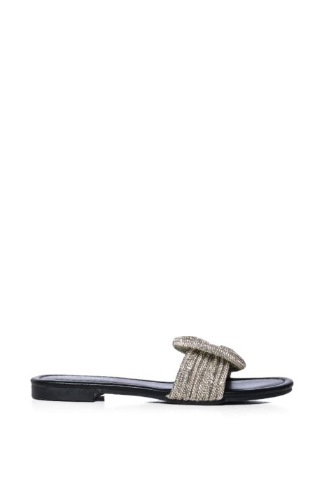HEAT OF THE NIGHT KNOTTED RHINESTONE SANDAL IN BLACK