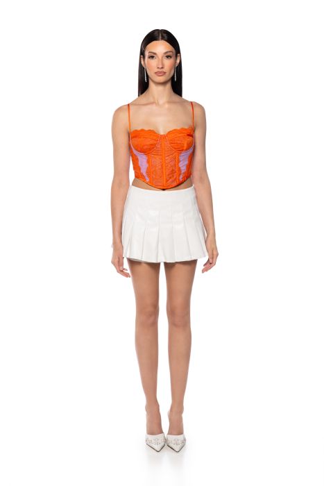 HELENA FAUX LEATHER PLEATED SKIRT IN WHITE