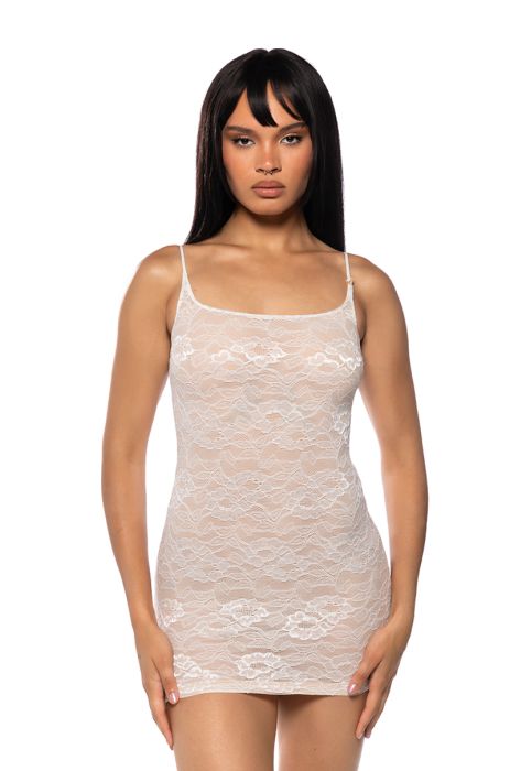 ILLUSIONS SLEEVELESS LACE MINI DRESS IN WHITE MULTI