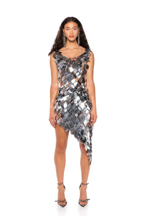 ITS A PARTY SEQUIN CHAIN MINI DRESS IN SILVER